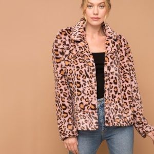 Hem & Thread Animal Print Fluffy Faux Fur Coat